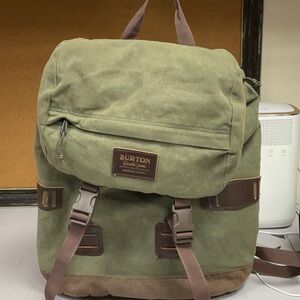Burton Olive Green Canvas Backpack with Brown Trim